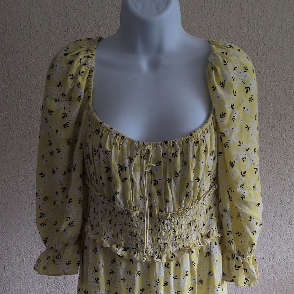 ✨ For Love and Lemons Chrysanthemum Midi Dress in Lemonade Sz L - Picture 3 of 9